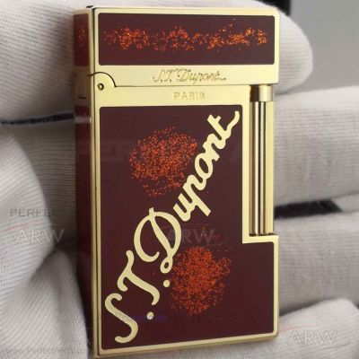 Perfect Replica S.T. Dupont Ligne 2 Atelier Lighter - Yellow Gold And Red Lacquer Finish 